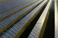 A hot air balloon view of a solar power plant in Novosedly