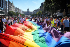Participants march during the Prague Pride