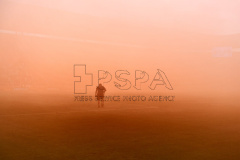 A smoky stadium after the performance of Slavist fans