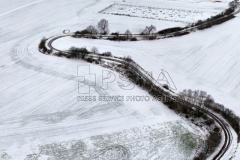 Aerial view of a winding road in the Bohemian Paradise 